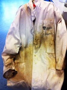 For good luck, after a big discovery never wash your lab coat again.